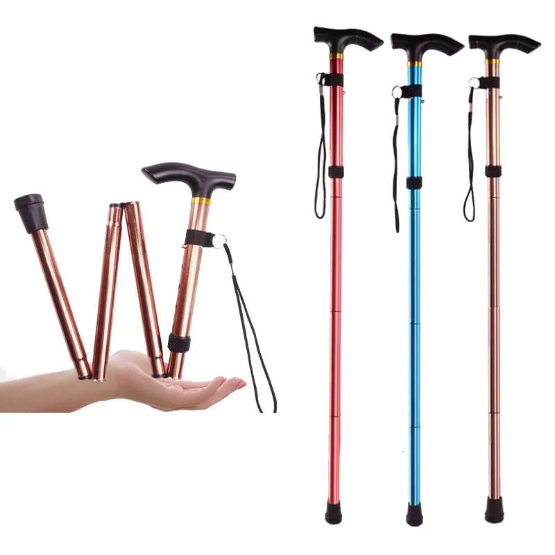 Aluminum Alloy Mountaineering Cane Elderly Non-slip Cane Ultra Light Foldable Retractable Mountaineering Cane Hiking Cane