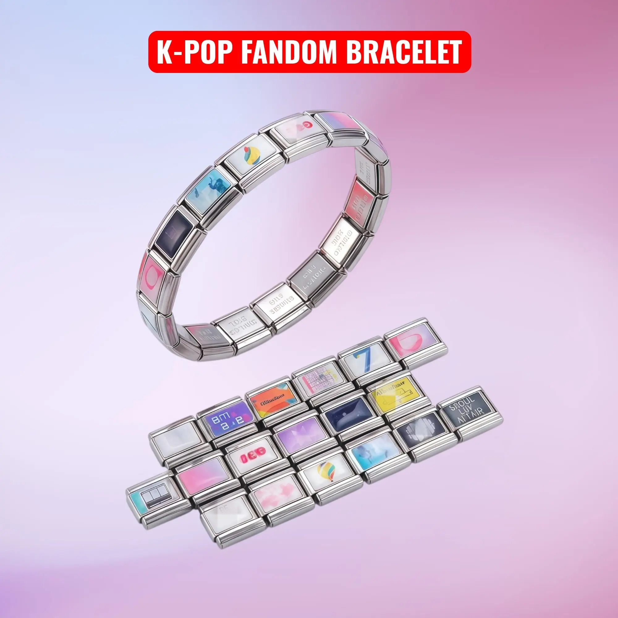 18Pcs K-Pop Album Chronology Links Bracelet with Disassembly Tool for Concert & Fandom Keepsake, Adjustable Stainless Steel Modular Jewelry Gifts for Music Fans