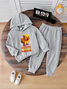 Boys' Fleece Hoodie Set, Cartoon Print, Comfortable Elastic Waist Pants, Fall & Winter Casual Wear, Kids Fashion, Hoodies, Sweatpants, Sweatshirts