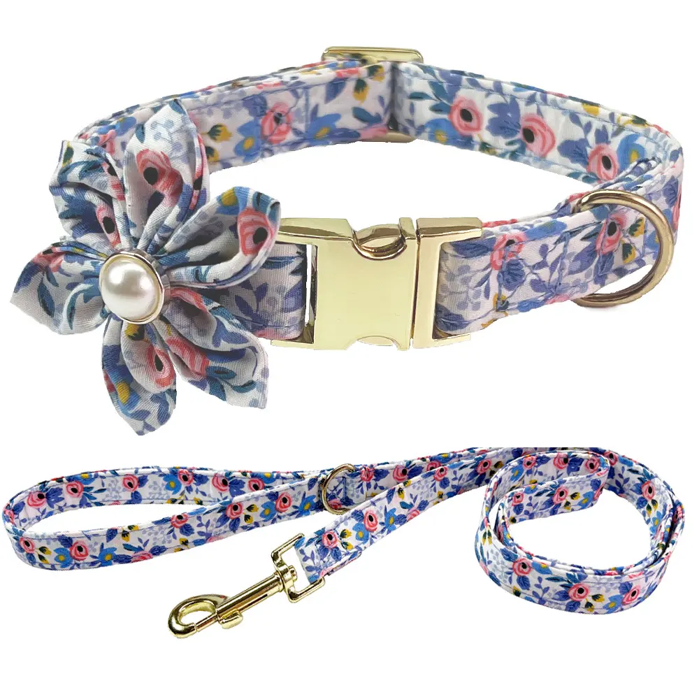 Floral Engraved Dog Collar with Leash, Personalized Metal Buckle for Medium Large Dogs Floral Engraved Dog Collar with Leash, Personalized Metal Buckle for Medium Large Dogs