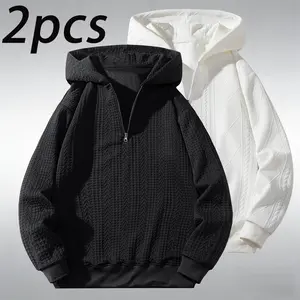 Two-piece men's and women's same three-dimensional rhombus jacquard hooded sweater, high street trendy brand casual style, imitation twist texture fabric texture is outstanding, semi-zipper placket design is simple and neat, hooded design is fashionable a