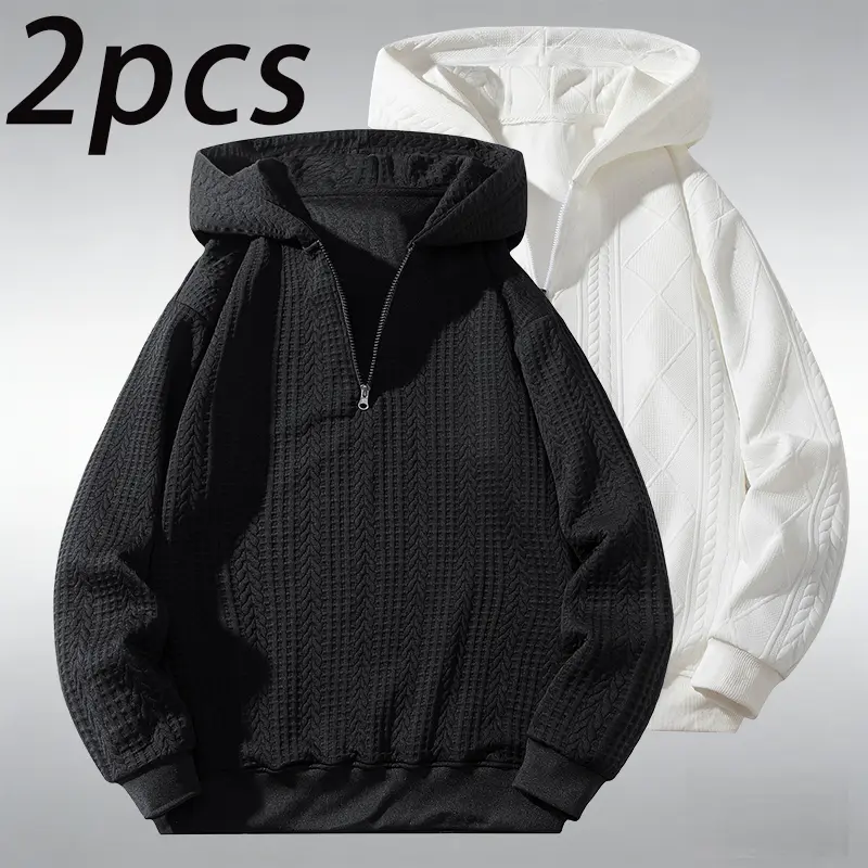 Two-piece men's and women's same three-dimensional rhombus jacquard hooded sweater, high street trendy brand casual style, imitation twist texture fabric texture is outstanding, semi-zipper placket design is simple and neat, hooded design is fashionable a