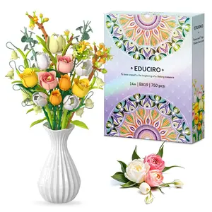 Floral Building Blocks Kit without Vase, 750pcs/set Flower Assembly Models for Home Decor, Creative Building Toy for Gifts, Mother's Day Gift, Gift For Mom