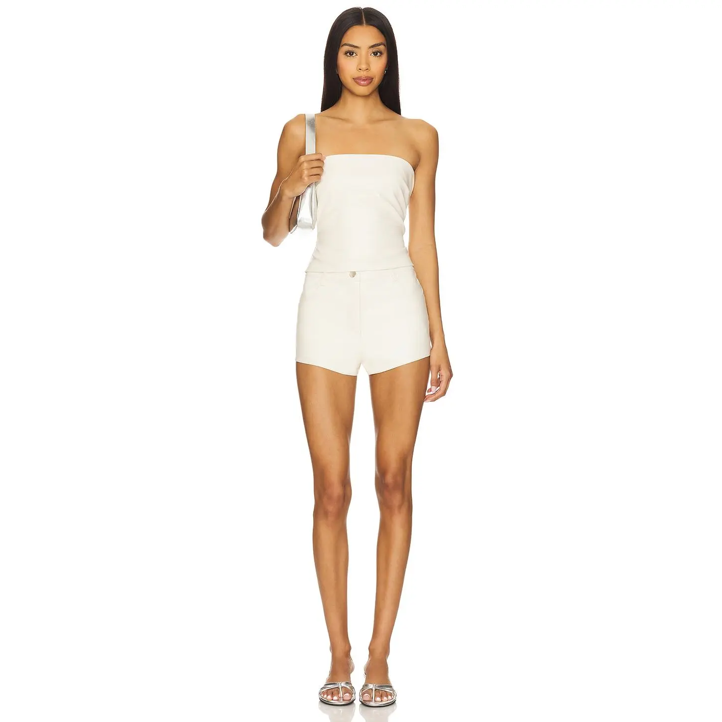 superdown Kayla Faux Leather Short Set in Cream