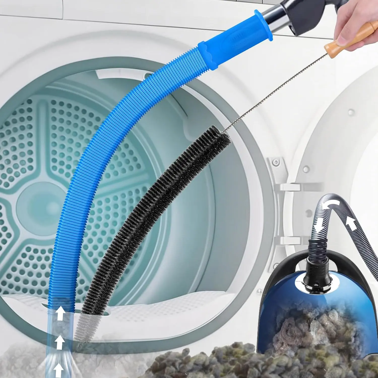 Upgraded 2 Pieces Dryer Vent Cleaner Kit Compatible with Most Vacuum Cleaner, Flexible Dryer Lint Brush and Vacuum Hose Attachment - 31.5 Inch, Quickly Lint Remove