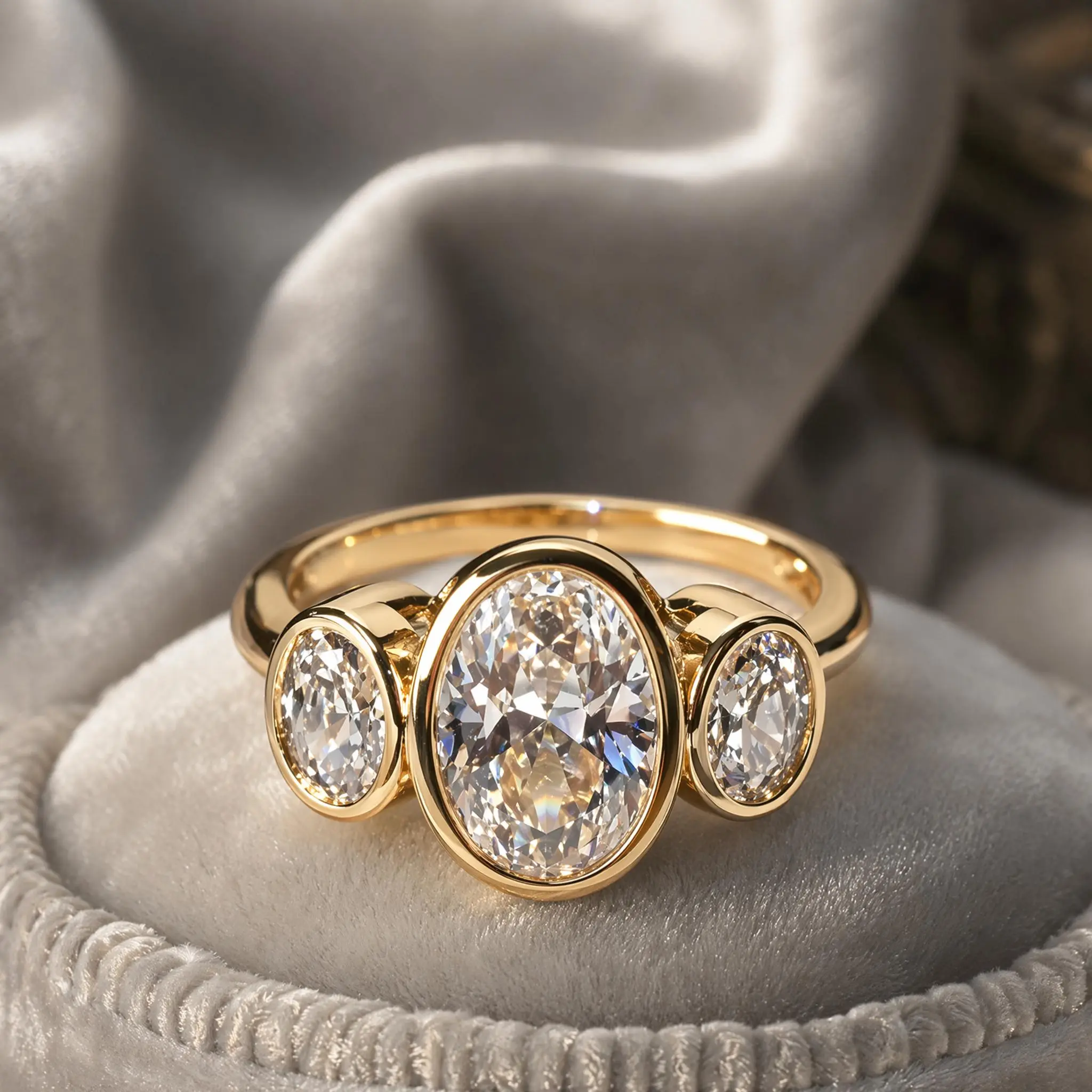 Contemporary Statement Ring for Women, Gold Plated Vintage-Inspired 3-Stone Oval Cubic Zirconia Wedding & Promise Band, Gold Rings, Cubic Zirconia Rings