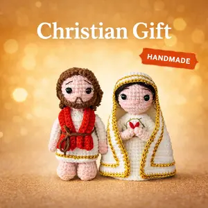 Handmade Jesus & Mary Crochet Dolls - Religious Gift Idea, Faith Home Decor, Cute Amigurumi Plush, Catholic Christmas & Baptism Gift, Spiritual Family Present, 100% Handcrafted with Love