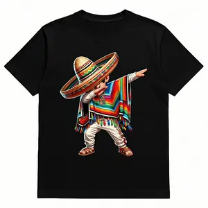 HAGBDH Men's Casual Cotton Graphic Crewneck Tee with Mexican Sombrero & Poncho Dab Dance Print for Fiesta Father's Day Gift Fall Outfit Streetwear - Fathersdaygift