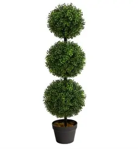 Nearly Natural 3ft. Artificial Triple Ball Boxwood Topiary Tree (Indoor/Outdoor), Green