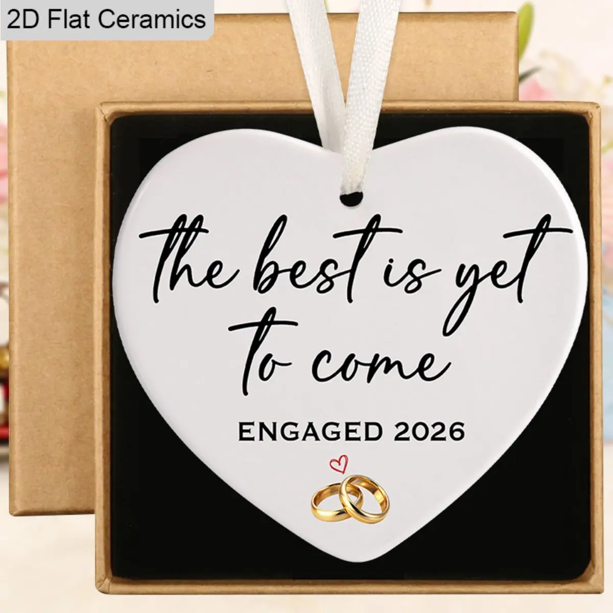 Engagement Gifts for Couples 2026, Ceramic Ornament for Newly Engaged Couples, Fiance, Women, Bridal Shower Festive Decorations, Gift Ornaments