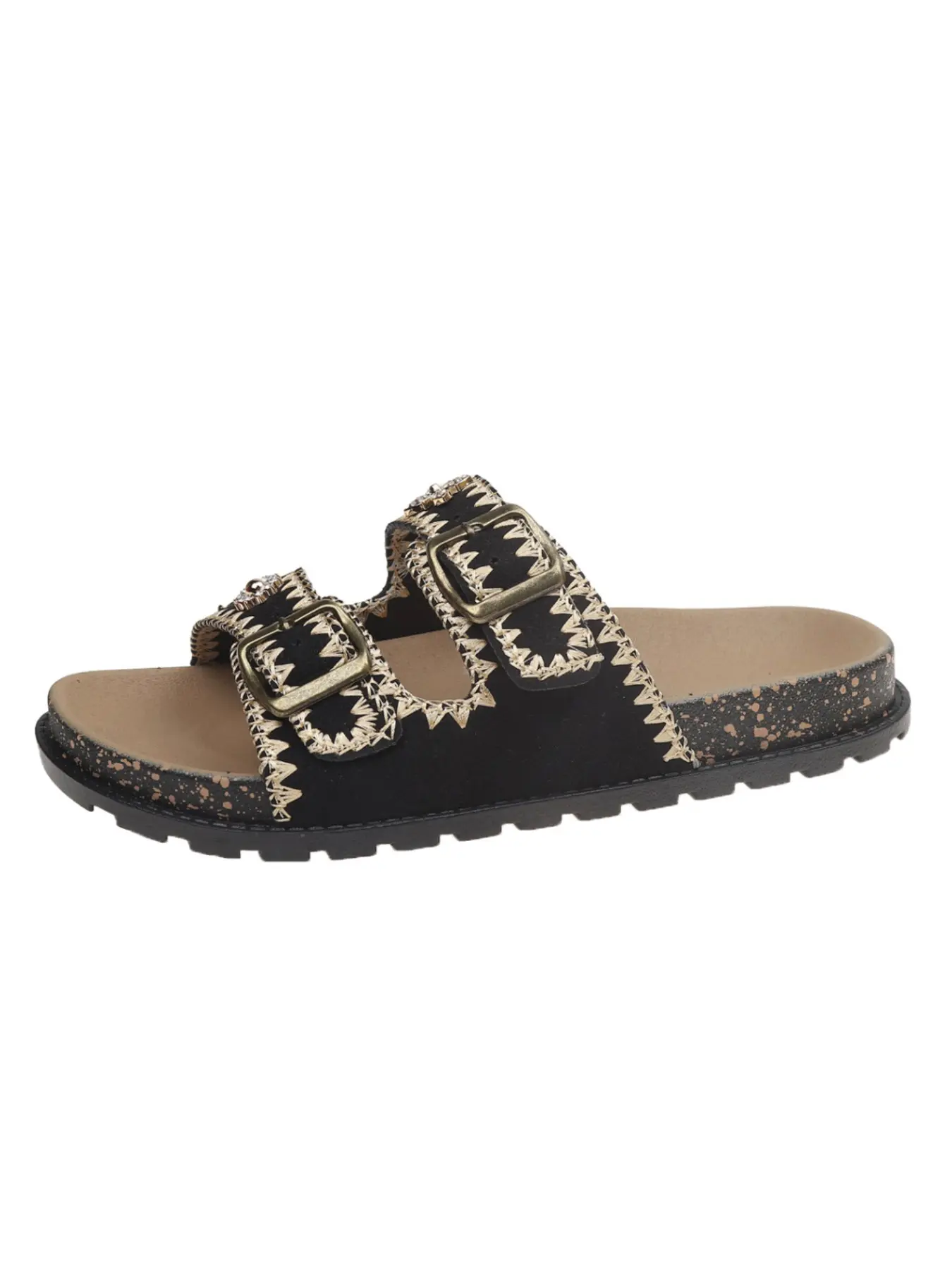 Women's Fashionable Random Pattern Strappy Leather Sandals, Casual Comfortable Flat Heel Sandals for Summer, Lightweight Breathable Rubber Shoes for Daily Wear, Girl