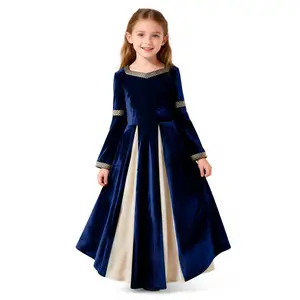 Medieval Girl Dress Kids, Color Block Print with Hand Wash Only, Soft Slight Stretch, Regular Fit, Braid Detail, Ideal Party Costumes, Everyday Wear, Comfortable and Fashionable Girls