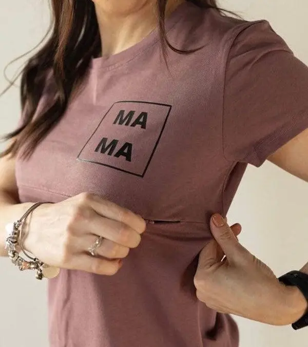 GIFTIFYMAMA Women's "Mama" Print Nursing T-Shirt, Casual 95% Cotton Crew-Neck Top with Discreet Zippers, Maternity & Postpartum Outfit, 95% Cotton, 5% Elastane