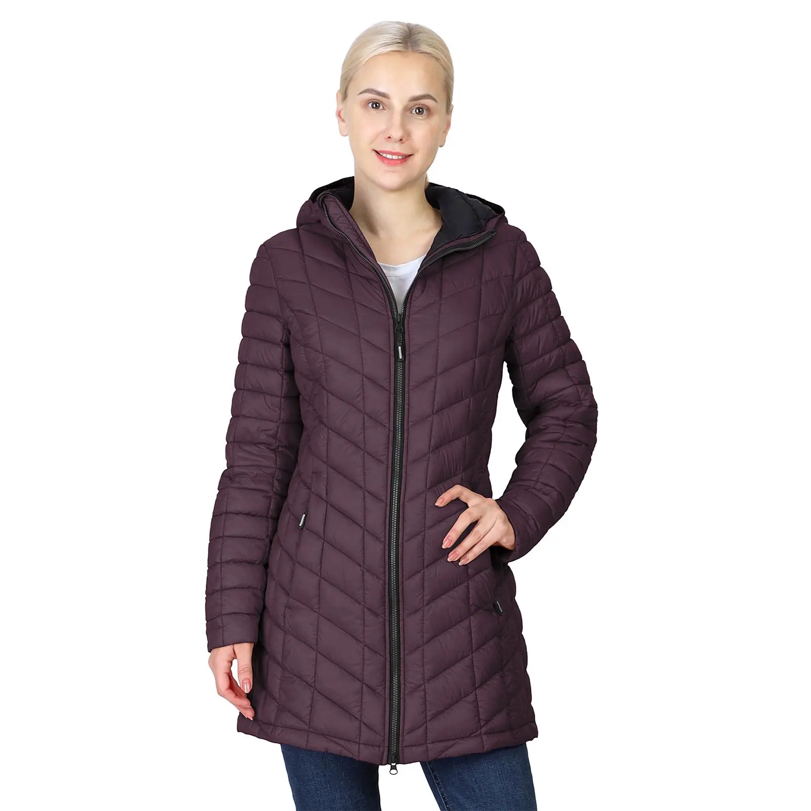 Outdoor Ventures Women's Maryan Hooded Ultra Lightweight Warm Thermolite Long Puffer Coat