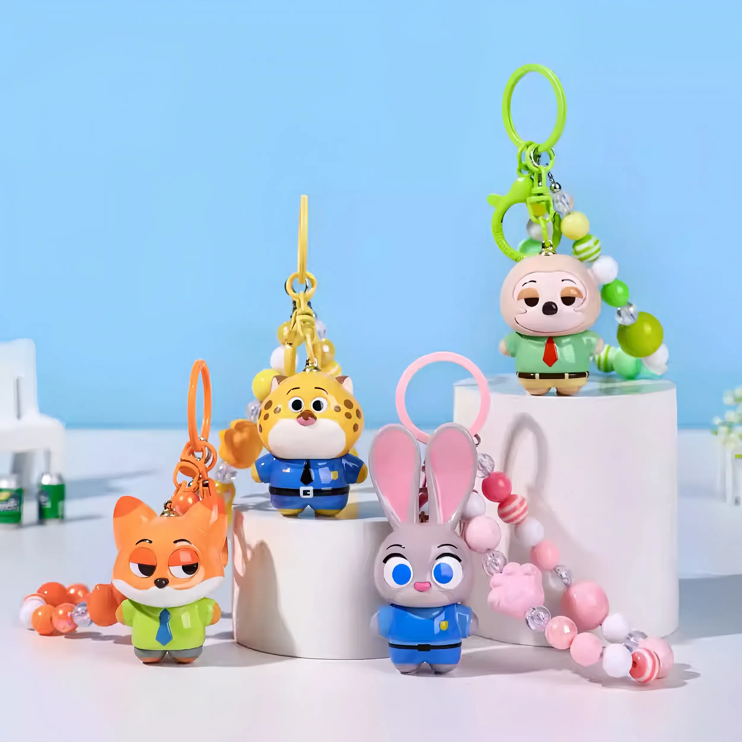 Disney Zootopia 2 Cartoon Character Collector's Edition Key Set - Durable Flocked Finish Judy Hopps & Nick Wilde Figure, Soft-Touch Multipack Keychain, Round Bag Charm for Backpacks, Everyday Gift for Kids and Adults Cute Collectibles