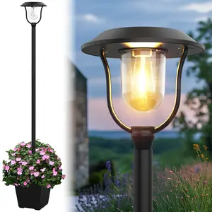 DERAYSION  Solar Lamp Post Lights Outdoor with Planter - 12H Long Lasting Auto On/Off Solar Powered Pathway path Lights, 100LM Aluminum Waterproof LED Landscape Lighting for Garden Patio Yard Walkway (Adjustable Height 28-75 Inch) outdoorfun