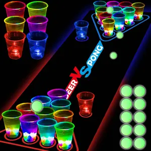 YHFUISK Glow in The Dark Beer Pong Table Mat, Drinking Game Pong Game with Party Cups, Glow Pongs for Indoor Outdoor Party Game Party Supplies Decoration Flashing&Red&Blue1