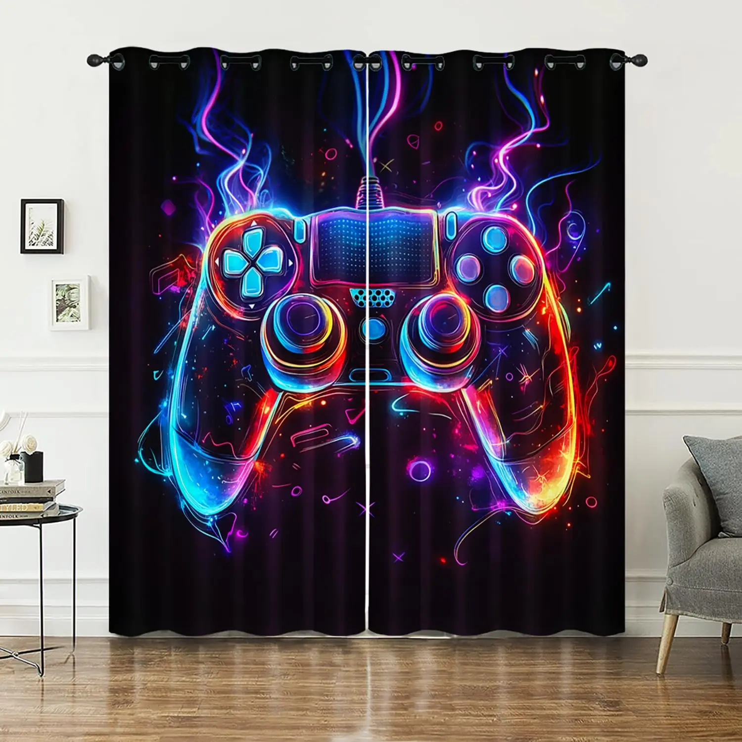 2 Piece Game Controller Print Curtains, Window Drapes, Room Decor Curtain, 100% Polyester Fiber, Perfect for Kids Bedroom Playroom, Two-Piece Set, Great Gift for Boys