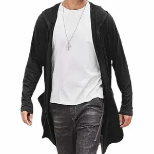 COOFANDY Men's Long Hooded Cardigan Shawl Collar Lightweight Open Front Drape Cape Overcoat with Pockets Casual Fabric Jacket Menswear Soft Hem Outfit Silky Smooth Stretchy Tops Long Sleeve