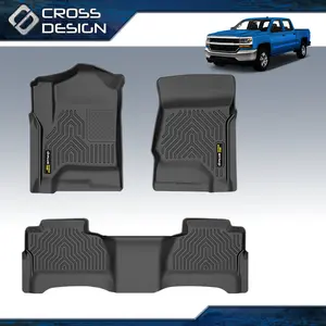 CROSSDESIGN TPE Floor Mats Liners Fit For 14-18 Silverado/Sierra 1500 2500HD 3500HD Crew Cab All Weather 3D Waterpoof-1 Set 3pcs Black