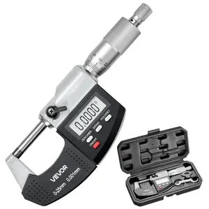 【Father's Day Gift】VEVOR Digital Outside Micrometer Set (0-1 in Range, 0.00005 in Resolution, 0.0001 Accuracy) - Yes, Solid, 6.49 x 2.36 x 0.98 in, LCD Screen, in/mm Switch, Carbide Tip, Protective Case, All Seasons Use