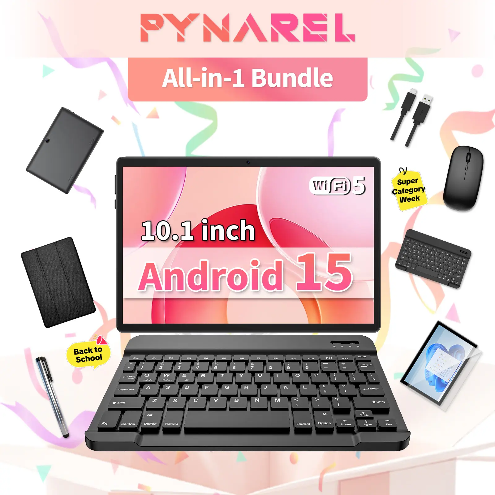 【TikTokShopBackToSchool】PYNAREL Smart Foldable 2-in-1 Portable Interactive Tablet - 10.1-in Android 15 Back to School Work Device, with Keyboard Tablets, Bluetooth Mouse, Stylus Pen, Protective Case, USB Accessories, Screen Protector, Springtok Sale