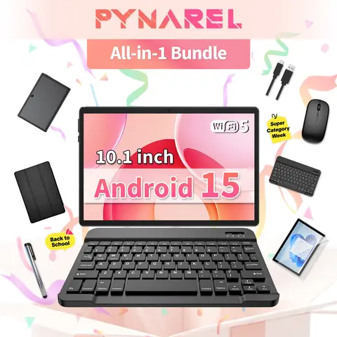 【FALL DEALS】PYNAREL Smart Foldable 2-in-1 Portable Interactive Tablet - 10.1-in Android 15 Back to School Work Device, with Keyboard Tablets, Bluetooth Mouse, Stylus Pen, Protective Case, USB Accessories, Screen Protector, Springtok Sale, Tech techvibes
