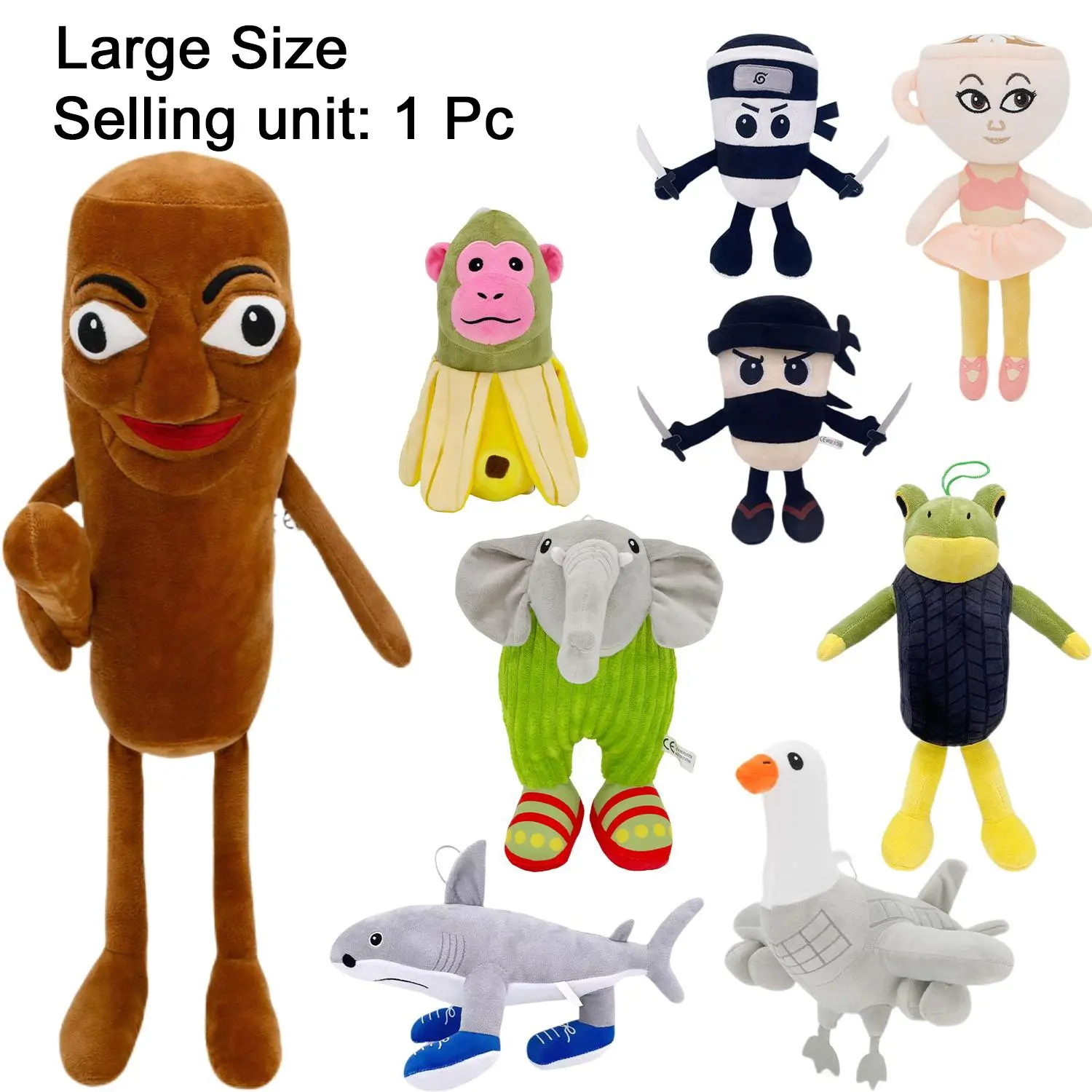 Italian Brainrot-Inspired Plush Toy Stuffed Animals, 18 in Tung Tung Tung Sahur and 14 in Tralalero Tralala Soft Adorable Stuffed Meme Dolls for Collectors, Stuffed Animal Collectibles, Aesthetic Décor, Funny Christmas Gift Ideas and Stuffed Animal Gifts