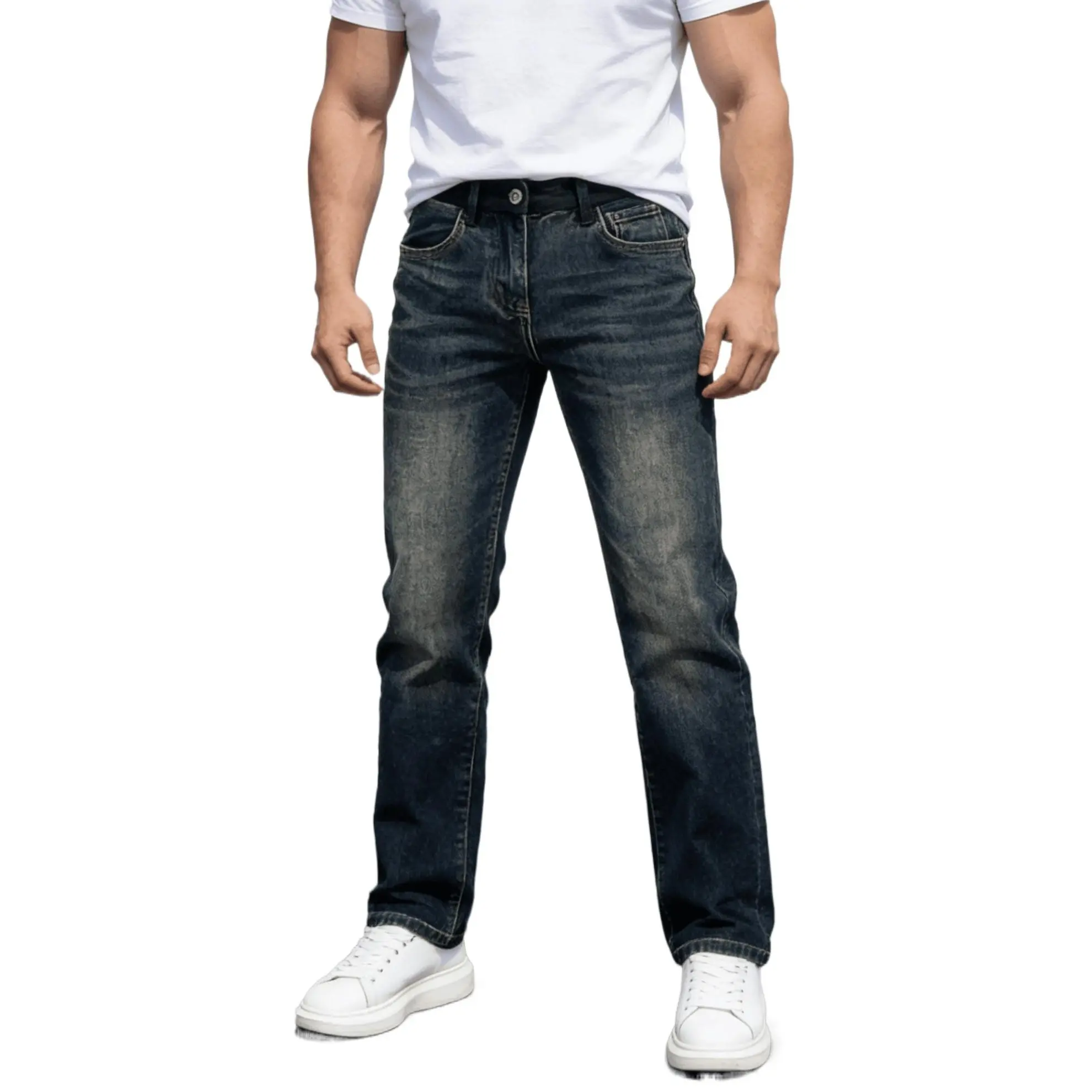 Men's Distressed Dark Blue Washed Jeans Straight-Fit Daily Casual Pants Minimalist High-Street Basic Denim Trousers Comfort Stretch Ripped jeans pants men baggy men’s shorts leopard white shirt patrick star Retro Camouflage Double versatile casual wear