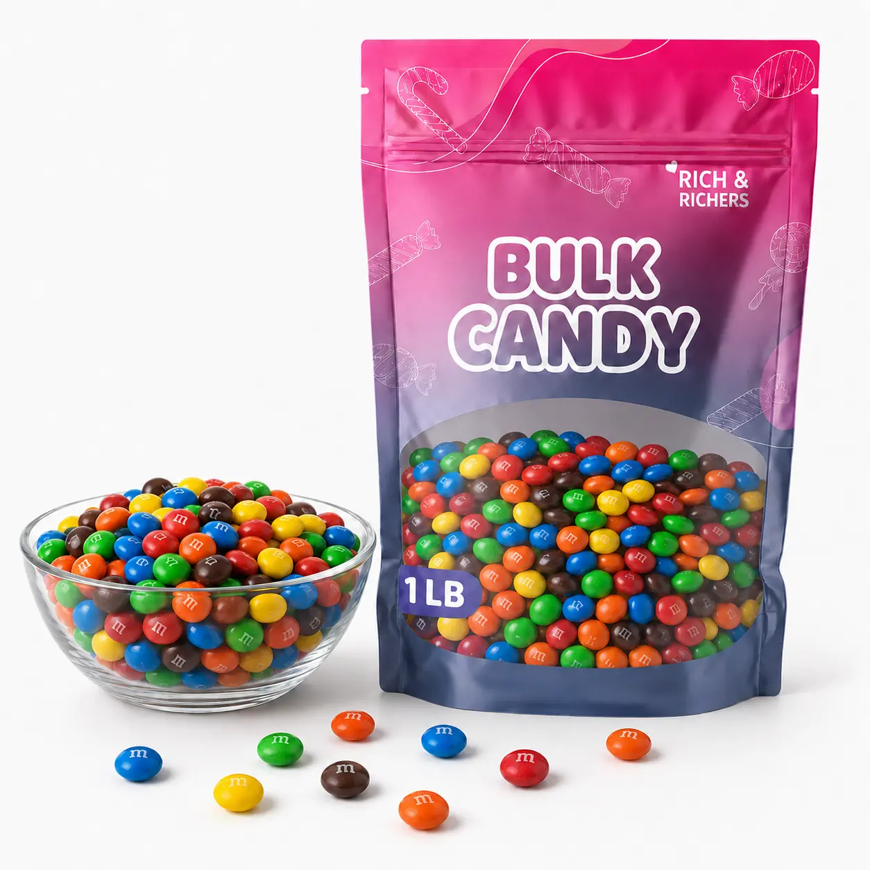 M&M'S Milk Chocolate Assorted Bulk Candy | 1lb & 1.5lbs Party Size Bag | Classic Colorful Chocolate Treats & Candy Buffet Supplies