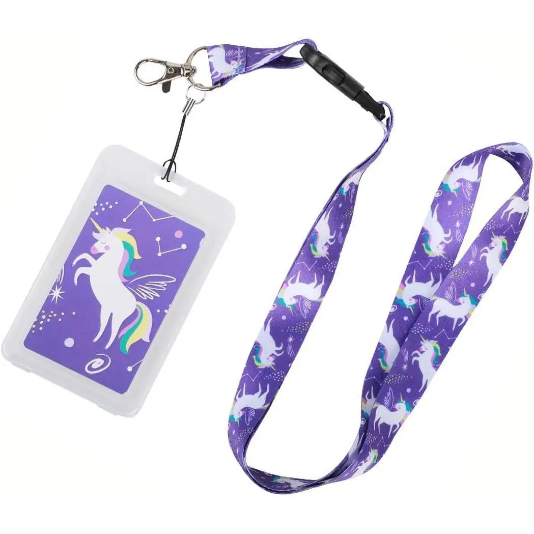 L-NKL007 Cute Unicorn Lanyard for Kids – Breakaway Safety Neck Strap with ID Badge Holder & Keychain – Soft Durable Material – Gift for Girls Students School