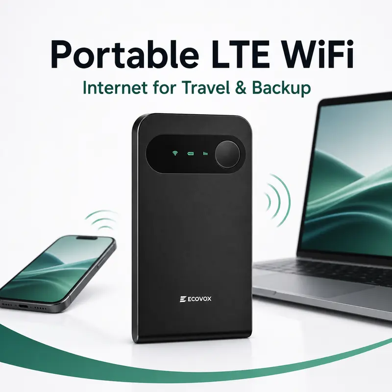 ECOVOX Portable WiFi Hotspot, No Physical SIM 4G LTE Mobile Router for Travel, RV & Remote Work, WiFi 6, Up to 9 Devices, 3000mAh, 1GB Starter Data Included