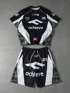 Men’s 2 Piece Motorcore Racing Jersey Shorts Set Vintage Graphic Tee with Tree Camo Patchwork Quick-Dry Streetwear Outfit sportswear set for Outdoor Festival & Sports Summer 2026