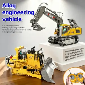 4-Piece Remote Control Engineering Vehicle Combination Set, 2.4G Remote Control Bulldozer, 9/11-Channel Remote Control Engineering Vehicle, with Light, Sound and Water Spray Functions - An Ideal Christmas and Birthday Gift for Kids