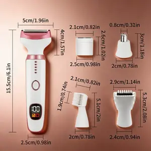 5-in-1 Pink Hair Removal Electric Trimmer - Digital Screen, Painless Full Body Personal Care Groomer Device