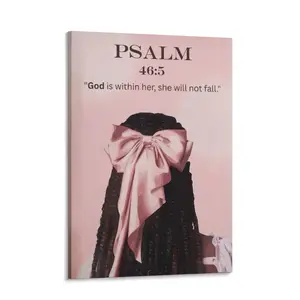Psalm 46：5 Pink Bow Print Poster, Christian Girl Room Decor, Black Girl Wall Art