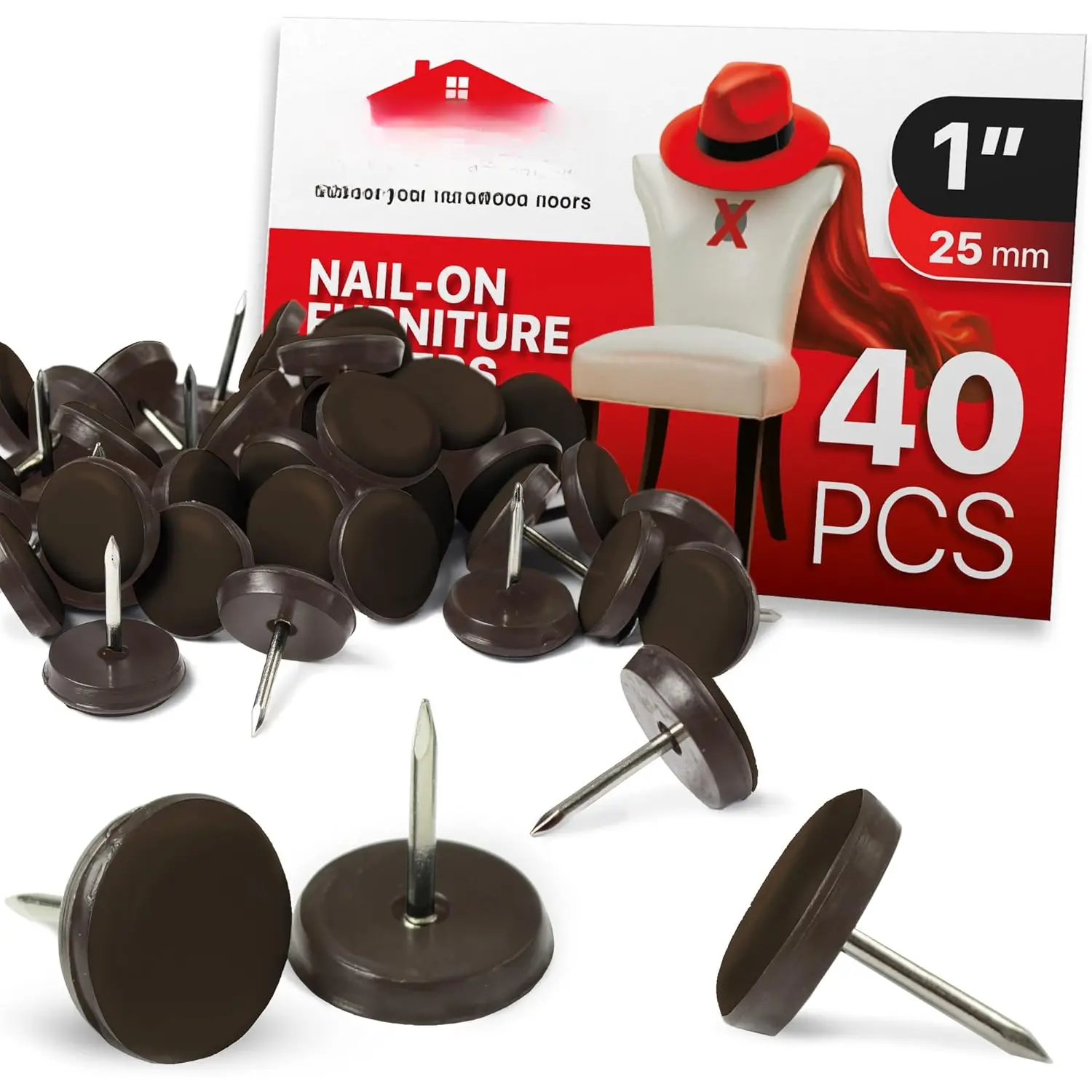 Chair Glides  - 1" Furniture Glides 40 count - Brown -on Chair Sliders -  Chair  Floor Protectors - Slide Effortlessly with Chair  Pads That Protect Your Floor!