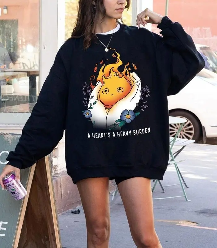 Calcifer T-shirt, A heart's A Heavy Burden Shirt, Floral Calcifer Tee, Howls Moving Castle Hoodie, Howl and Sophie Tee, Calcifer Sweatshirt