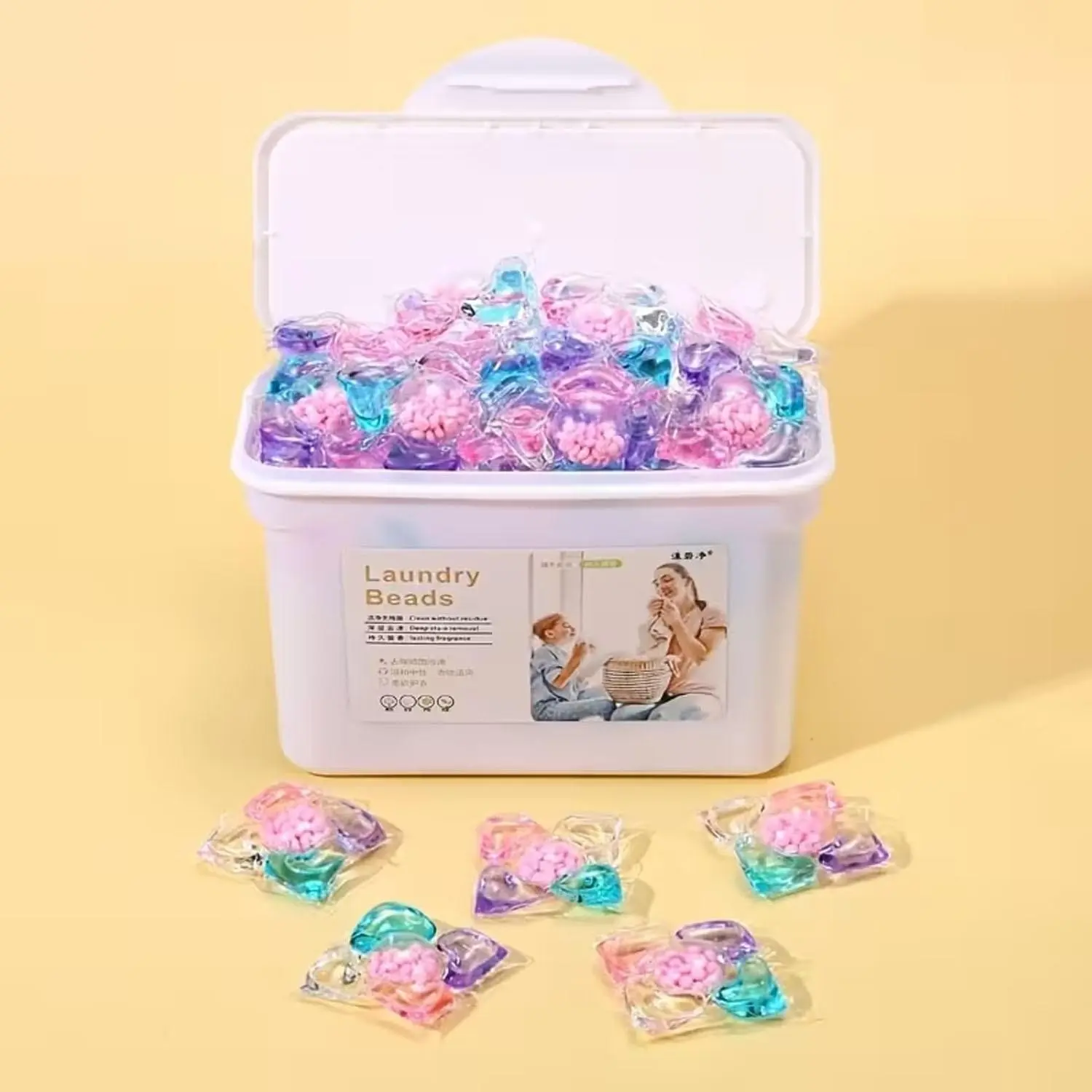 Five-Chamber Laundry Beads with Long-Lasting Fragrance, Deep Cleaning and Stain Removal, Softening Effect, Concentrate Detergent Balls