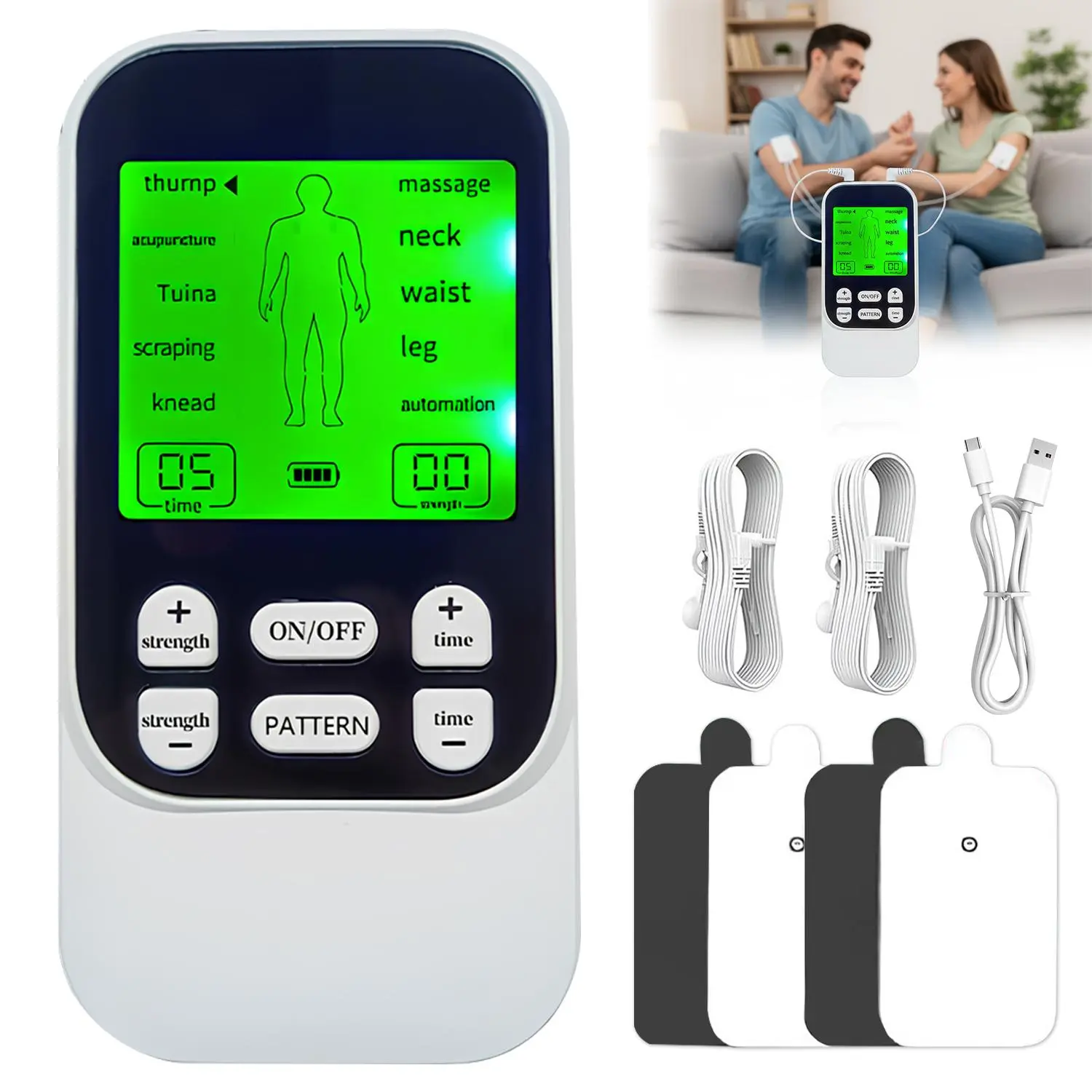 Oceantree Rechargeable Non-Invasive EMS Muscle Stimulator - Lymphatic Drainage Roller, 10 Modes, 30 Intensity Levels, Neck & Back Pain Relief Electrodes, Included Accessories (Mothers Day Gift, Summer Vibes)