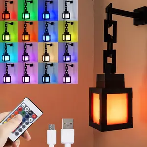 Pixelated Lantern LED Night Light, 16 RGB Color Changing Rechargeable Lamp with Adjustable Lighting Modes, RGB Atmosphere Lights for Gamers’ Bedroom/Game Room Decor, 2026 Xmas Gift (Wall/Tabletop Compatible), Color Changing Nightlight