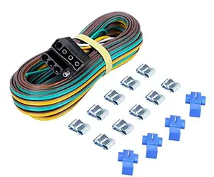 Trailer Wiring Harness Kit 4-Way Wishbone Style, Y Style 18AWG Pure Copper Core Color Coded Wire with Standard 4-pin Flat Plug Connector, 4' Female and 25' Male for 12V Trailer Boat Marine