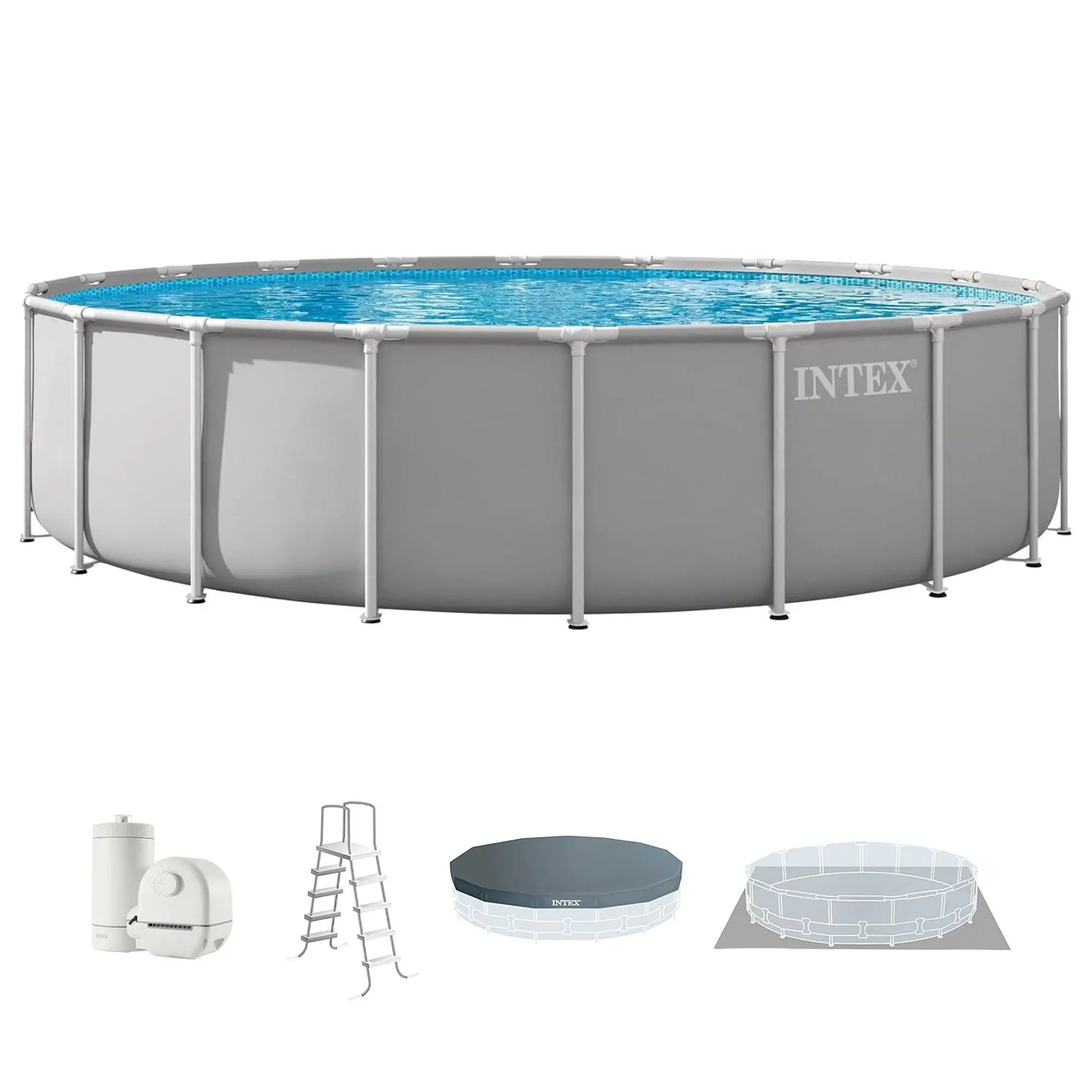 INTEX Prism Frame Premium Above Ground Pool Set with Filter Pump (20ft | 18 ft | 15ft | 14ft Size Options)