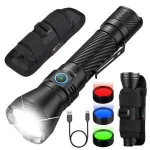 UltraFire T6 Tactical Police Flashlight, 1800 Lumens LED, 1804ft Beam, IPX-8 Waterproof & Drop-Resistant, Includes Red, Green, Blue Filters, 4 Modes, Fast Charging, Designed for Law Enforcement, Perfect for Emergencies