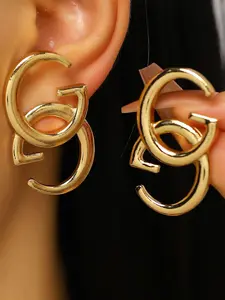 Elegant Twin G Letter Classic Earrings, Statement Hoops Earrings, Simple Jewelry, Fashion Party Accessory, Daily Wear, Perfect for Shirts and Suits