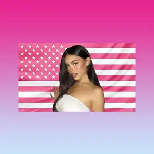 Madison Beer Pink USA Flag | Hot Girl Aesthetic Tapestry | Pink American Flag Wall Decor | Madison Beer Poster Banner Modern Stripe Design Wall Tapestries