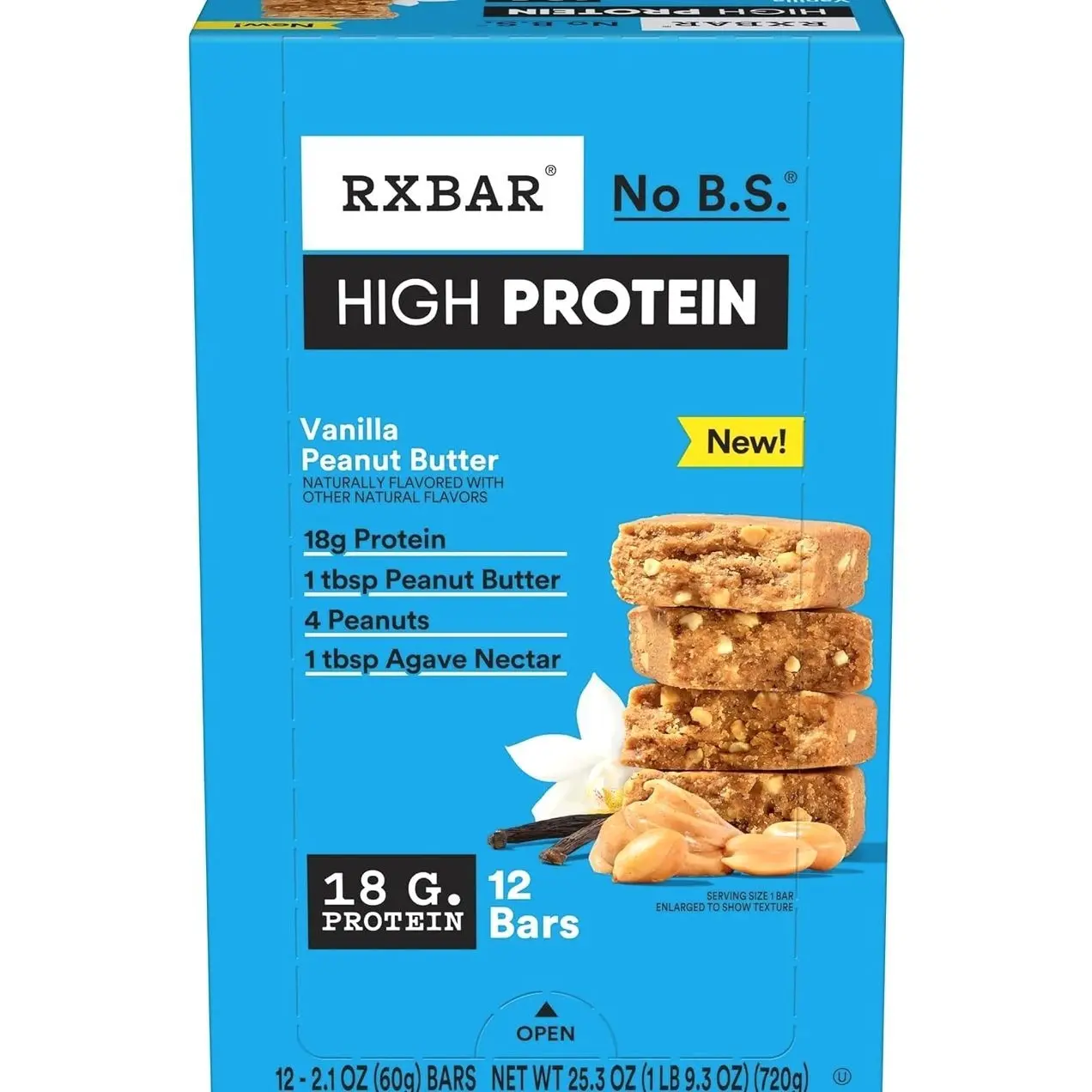 RXBAR High Protein Bars, Gluten Free, Protein Snacks, Vanilla Peanut Butter, 25.3oz Box (12 Bars)