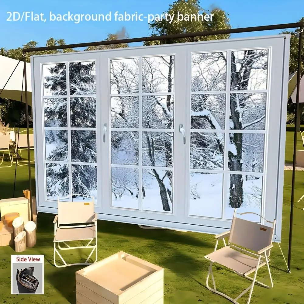 1pc Polyester 2D Flat Christmas Winter Wonderland Window View Wall Mural - Snowy Forest Scene with White Frames, Decorative Stickers, 1-Piece Indoor Wall Decoration for Living Room, Office