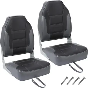 GARVEE 2 Pack High Back Folding Boat Seats with 23.2"x15.5" Thick Elastic Cushions, Waterproof Design for Fishing, Bass Tracker, Sightseeing, and Speedboats in Black