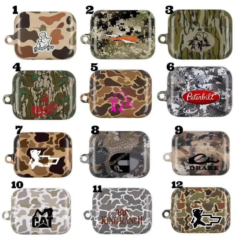 Retro Hunting Camouflage AirPods Case - Heavy Duty Protection 3D Full-Wrap Art Audio Accessory, Lightweight Polycarbonate Shockproof Cover with Carabiner, Qi Charging Compatible, Modern Design for AirPods 1/2/3/4, Rugged Outdoor Gear for Sportsmen